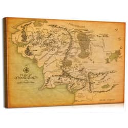 Mistyefly Middle Earth Map Wall Art Canvas Print - Fantasy Map of Middle Earth - 12''H x 18''W with Inner Wooden Frame - Lightweight & Easy to Hang - Perfect for Bedroom, Game Room Decor