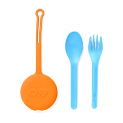 Omie OmieBox Kids Utensils Set with Case - 2 Piece Plastic, Reusable Fork and Spoon Silverware with Pod for Kids (Sunrise)