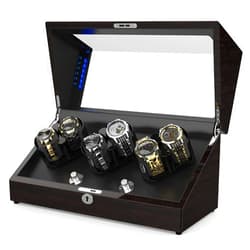 TRIPLE TREE Watch Winder, for Rolex Automatic Watches with Soft and Flexible Watch Pillows, Wooden Shell, Powered by Japanese Motor, Built-in Blue LED Illuminated