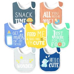2ooya 7Pcs Cotton Waterproof Baby Bibs Hook Loop Closure Newborn Babies Bib Keepsake Baby Gift for Drooling Feeding Eating