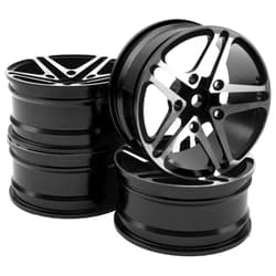 Share Goo ShareGoo Metal Wheel Rims RC 12mm Hex Hubs 1/10 RC Drift On-Road Racing Touring Wheel Rim Compatible with HSP Tamiya Kyosho RedCat Sakura WLtoys Universal 1/10 RC Scales,5-Spoke (Black)