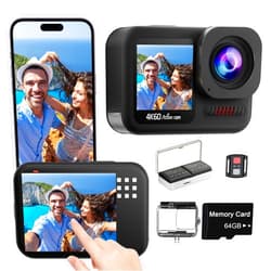 Camlance 4K60FPS Waterproof Action Camera,48MP 15M Bare Underwater Camera with 64GB Card,8X Zoom Touch Screen SportsCamera,6-axis EIS Motorcycle Camera with Remote Control Distortion Correction
