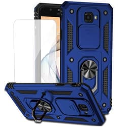 Yodueiv for Galaxy J7 2017/J7 Sky Pro/J7 Halo/J7 V/J7 Perx Case with Tempered Glass Screen Protector and Slide Camera Cover, Magnetic Ring Car Mount Holder Cover for Samsung Galaxy J7 Prime Blue
