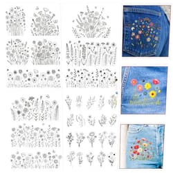 VISSTREE Floral Water Soluble Embroidery Patterns, 5 Sheets Stick and Stitch Embroidery Papers Wash Away, Transfer Paper with Pre-Printed Flower Leaves Designs Customized Gifts for Hand Sewing Lovers Beginners