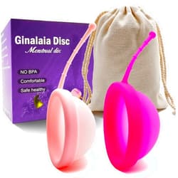 Ginalaia Menstrual Disc, Reusable Medical-Grade Silicone Period disc for Women - Wear 12 Hours - Removal String (Red+Pink, L+S)