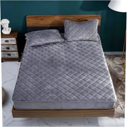 CFYCYHDZHT Fitted Sheet Full Mattress,Autumn Winter Thick Quilted Crystal Velvet Deep Pocket Fitted Sheets, Bedroom Warm Solid Color Mattress Protector Grey 120200cm+15cm