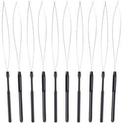 Zonon 10 Pieces Hair Extension Loop Needle Threader Pulling Hook Tool and Bead Device Tool Black Loop Threader for Hair or Feather Extensions (Black)