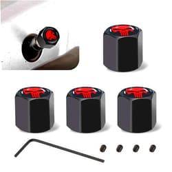Fasebeek 4 PCS Car Tire Valve Stem Caps, Skull Protective Covers, Sealing Caps with Wrench, Universal for Most Vehicles (Red)