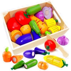Airlab Wooden Play Food for Kids Kitchen Toys for Toddlers Cutting Pretend Toy Food Wooden Fruits Vegetables Gift for Boys Girls Educational Toys