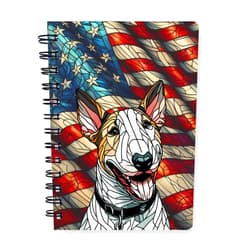 Ninety3POD Patriotic Bull Terrier Stained Glass Portrait American Flag Spiral Bound Journal Bully Dog Breed Lovers Gifts Idea 5x7in Spiral Notebook - 010