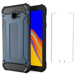 Asuwish Compatible with Samsung Galaxy J3 Luna Pro J 3 Prime 2017 Emerge 3J Eclipse Mission and Tempered Glass Screen Protector Accessories Dual Layer Phone Cases for Glaxay S327VL Women Men Navy Blue