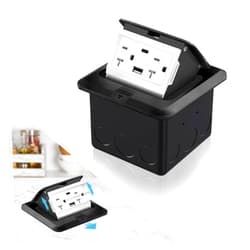 Vagueior Recessed Floor Electrical Outlet Kit,Waterproof Electrical Outlet Covcer Box,Hidden 4.8A USB A+C,20A Tamper-Resistant Receptacle Outlet with Slow Elastic Damping ，ETL Certified,Black (Black)
