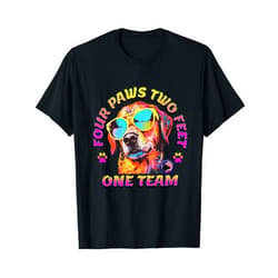 BizzyflyUSA Four Paws Two Feet Team Service Dog Assistance Guide Handler T-Shirt