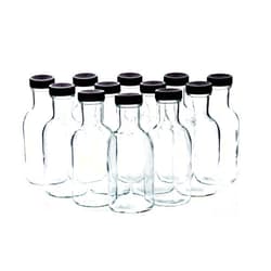 MHO Containers Set of 12oz Glass Bottles with Black Plastic Caps | Reusable Stout Flint Glass Bottles with Lids for Juicing, Kombucha, Liquids | Made in USA | 12 oz Glass Bottles (Total of 12)