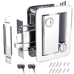 Gopyuyb Chrome RV Door Lock Replacement, Camper Door Lock, Silver Zinc Alloy Panel, RV Door Latch with 4 Keys for Travel Trailers Horse Cargo Hauler Van