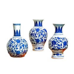 DUJEFF 3 Pack Small Blue and White Porcelain Vases, Retro Antique Like Style Blue and White 5.5 Inch Tall Mini Vintage Vases,Classic Decorative Bud Vases, China Ming Style, Jingdezhen