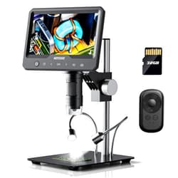 MOYSUWE Digital Microscope 1200X Coin Microscope with 7’’ Screen, 1080P Soldering Microscope for Adult, Enhanced Metal Bracket, LED Lights, PC View, Save Photo/Video, Windows/Mac Compatible, 32GB