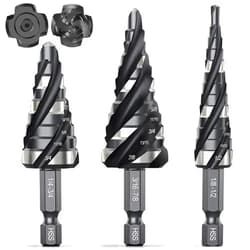 THINKWORK Four Spiral Flute Step Drill Bit Set, 3 Pcs HSS Step Drill Bits (1/8