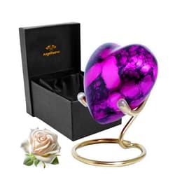 ANGELFOREVER Heart Keepsake Urn for Human Ashes – Metal Keepsake Cremation Urn with Velvet Gift Box & Stand – Mini Heart Urn for Men & Women Ashes – Decorative Funeral Memorial Urn Gift for Loved Ones- (Pink)
