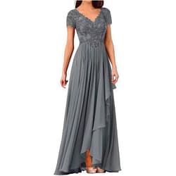 FNKSCRAFT V Neck Mother of The Bride Dresses for Wedding Lace Appliques Prom Dress Women's Cap Sleeves Formal Evening Party Dress