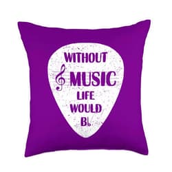Music Themed Quotes Novelty Musicians Shirts Gifts Without Music Life Would B Flat Band Novelty Sarcastic Funny Throw Pillow, 18x18, Multicolor