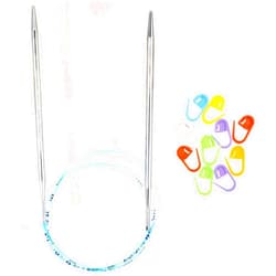 addi Turbo Original 32 inch (80cm) US 13 (9.0mm) Circular Knitting Needle Slick & Smooth Finish, Standard Taper & Tips, Smooth Joins, Blue Pliable Cord with 10 Colorful Stitch Markers