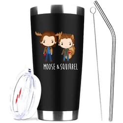 ATHAND Supernatural Merchandise Gifts Sam & Dean Moose & Squirrel Insulated Tumbler Cups Coffee Wine Mug With Lid Straw 20 OZ - Gifts Ideas for TV Show Fan,Friends, Family and Your Soul Mates (Black)