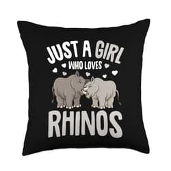 Funny Rhino Apparel & Gift Ideas Just Loves Kids Girls Rhino Throw Pillow, 18x18, Multicolor