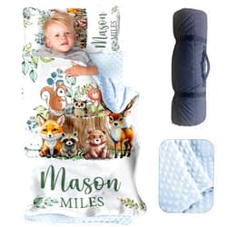 YISMEET Personalized Toddler Nap Mat for Preschool, Custom Name Kids Nap Mat with Pillow Cover and Soft Dot Minky Blanket, Daycare Nap Mats, Rolled Slumber Bags Easy to Carry