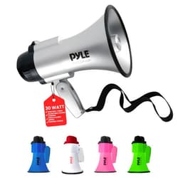 Pyle Portable Megaphone Speaker Siren Bullhorn-Compact and Battery Operated with 30 Watt Power,Microphone,2 Modes,PA Sound and Foldable Handle for Cheerleading and Police Use-Pyle PMP33SL(Silver)