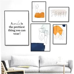 YZHYY Set Of 5 Canvas Wall Art Abstract Line Teeth Modern Dental Clinic Wall Art Canvas Painting Posters And Prints Wall Pictures Dentist Office Decor Aestheti No Frame, 40x60cm