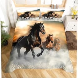 Erosebridal 3Pcs Horse Bedding Set King Size Bedding Duvet Cover Horse Printed Quilt Cover 3D Animal Printed Quilt Cover for Adult Teens Kids Comforter Cover Soft Lightweight Duvet Cover Set