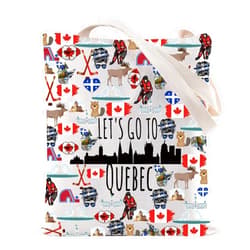 ZJXHPO Quebec Skyline Tote Bag Let’s Go To Quebec Reusable Grocery Tote Bag Quebec Canada Vacation Gift Quebec Souvenir