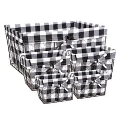 DII Farmhouse Chicken Wire Storage Baskets with Liner, Set of 5, Vintage Black Check, Assorted Sizes