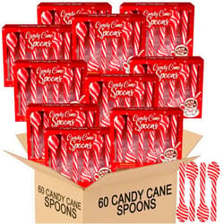 Generic Candy Cane Spoon Peppermint Edible Stirring Stick 60 Pack | Individually Packed Stirs Hot Chocolate Cocoa Coffee Tea - Holiday Gift Christmas Stocking Stuffer Party Favor