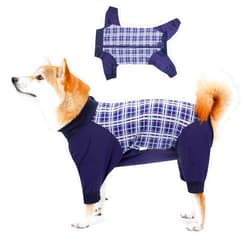 HEYWEAN Dog Surgery Recovery Suit Long Sleeve Surgical Recovery Cloth Full Body Coverage Onesie with Back Zipper Prevent Licking Wound for Small Medium Large Dogs (Blue Plaid - 3XL)