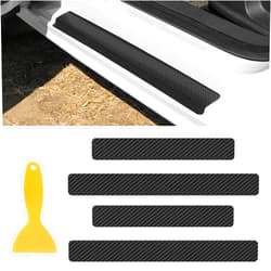 MLAHUIER 4PCS Carbon Door Sills Protector with Scraper, 4D Anti-Scratch Door Edge Entry Protection Trim for Door Edge/Front and Rear Bumper Door Threshold Protector Cover Sticker Strips(Black)