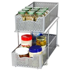 Simple Houseware 2 Tier Sliding Cabinet Basket Organizer Drawer, Silver