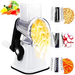 DOLRRCM Rotary Cheese Grater, Hand Crank Cheese Slicer with 3 Stainless Steel Blades, Kitchen Gadgets Cheese Shredder Vegetable Slicer Chopper Cutter for Fruit, Potato, Nuts, Easy to Clean Mandolin Slicer