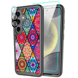 LEXNEC Design for Samsung Galaxy S24 Case with Tempered Glass Screen Protector & Camera Lens Protector,Full Body Slim Shockproof Protective Cover Case for Galaxy S24 (6.2
