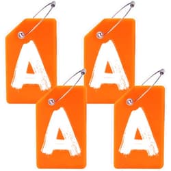 BestEioyo 4 Pack Initial Luggage Tag for Suitcase, Colored Letter Silicone Bag Tags Identifiers Privacy Cover ID Label with Durable Steel Loop for Women Men Kids Girls Travel, Orange A