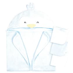 Gerber Baby 4 Piece Animal Character Hooded Towel and Washcloth Set, Blue Penguin, One Size