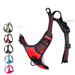 Juxzh Soft Front Dog Harness .Best Reflective No Pull Harness with Handle and 2 Leash Attachments Red