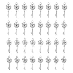 Ruwado 50 Pcs Rose Key Charms 2.8 x 1.1 cm Antique Vintage Small Skeleton Hollow Key Pendants for Birthday Party Wedding Decoration DIY Jewelry Making Kits Necklace Bracelets Earring Crafting