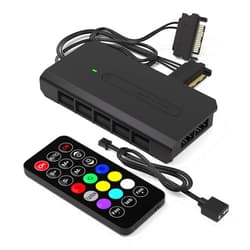 EZDIY-FAB 10 Ports RGB Fan Hub-I for PC Case Fans,Support 6-pin EZDIY-FAB RGB Fans,with 2X 5V 3pin Ports for ARGB Device,with SATA Power Cable and Remote Control,Motherboard Sync