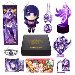 MOTAO Genshin Impact Merch Box Gifts Set with Night Light Plush Stand Figure Poster Pillowcase Keychain Bracelet Stickers