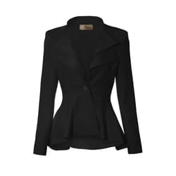 Hybrid & Company Women's Casual Work Office Dressy Double Lapel Single Button Peplum Comfortable Blazer
