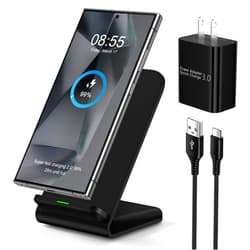 Inibak 15W Samsung S24 FE Wireless Charger Fast Charging Stand for Galaxy S24 Ultra S24 S23 S22 S21 Z Fold6, Motorola Wireless Desk Phone Charging Station with QC Adapter for Edge/razr+/Moto G Power 2024/G75