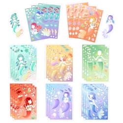 Jaurney Cute Mermaid Stickers for Kids, 24 Sheets Make Your Own Mermaid Stickers, Princess Make A Face Stickers for Girls, Party Favors,Classroom Rewards, Mermaid Themed Art Craft Supplies (Mermaid DIY)…