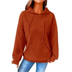 Generic Fall Waffle Hoodie for Women 2024 Casual Drawstring Pullover Sweatshirts Basic with Pockets Hooded Plus Size Y2K Tops